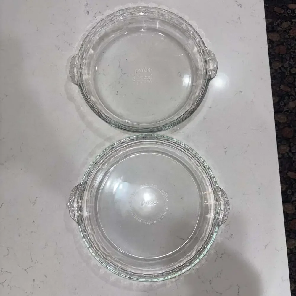 Vintage Pyrex #229 Pie Dishes (2) Size 9.5-Inch Clear Glass Fluted Scalloped